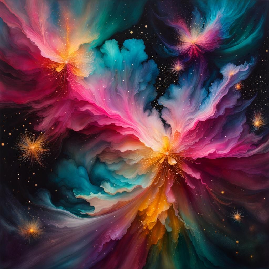 Iridescent Cosmos with Gossamer Stars: Alcohol Ink Style