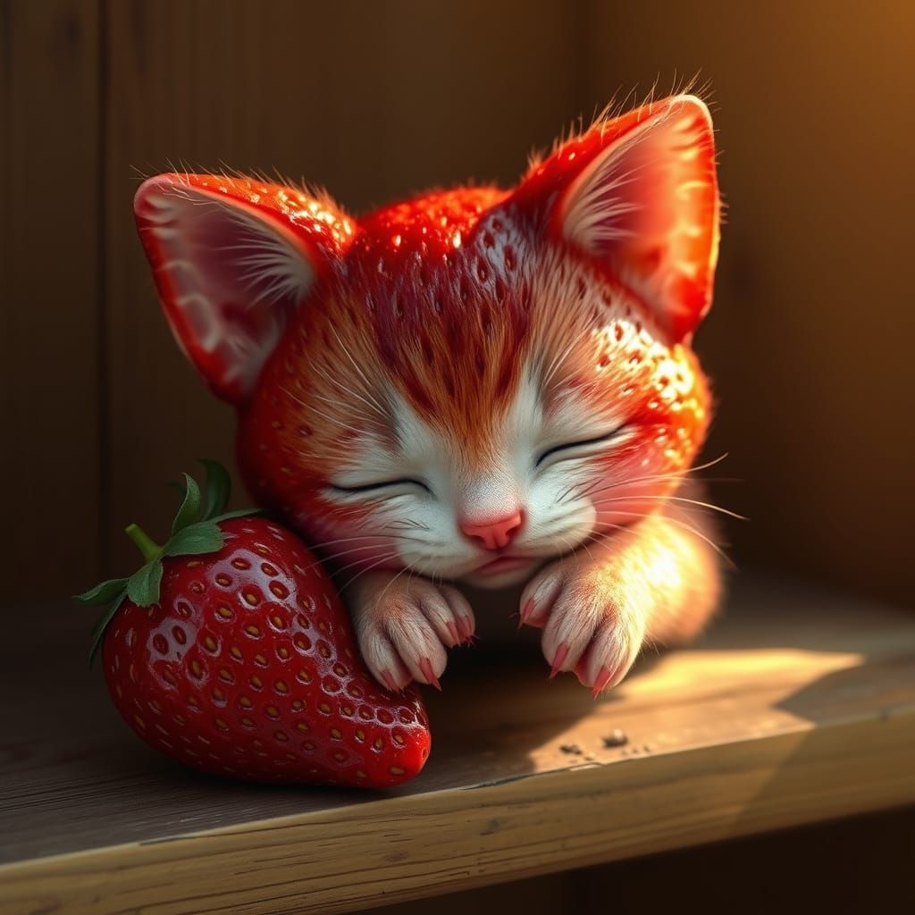 Strawberry Kitten Sleeping in Golden Light