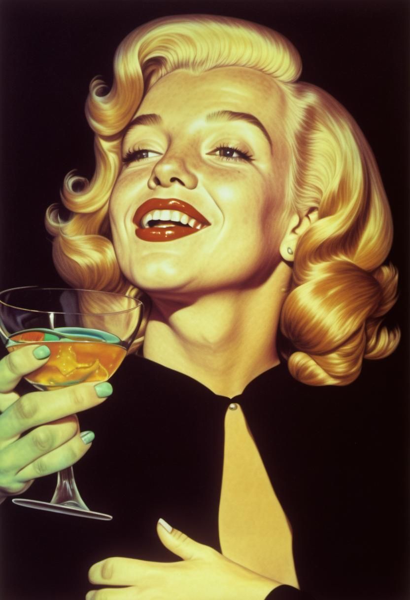 Young Woman Sipping Cocktail, Surreal Illustration