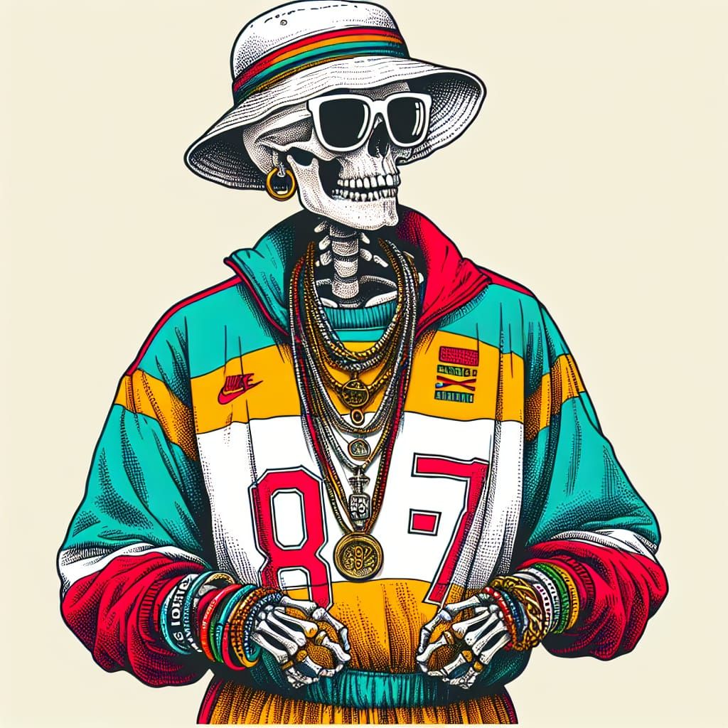 Skeleton in Street-Style Sportswear with Bold '87'