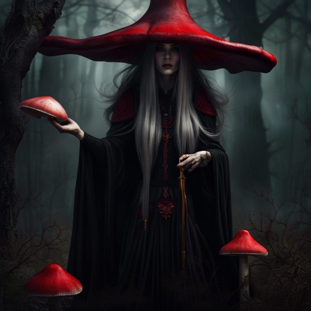 Gothic Witch in Autumnal Dark Fantasy Woodland