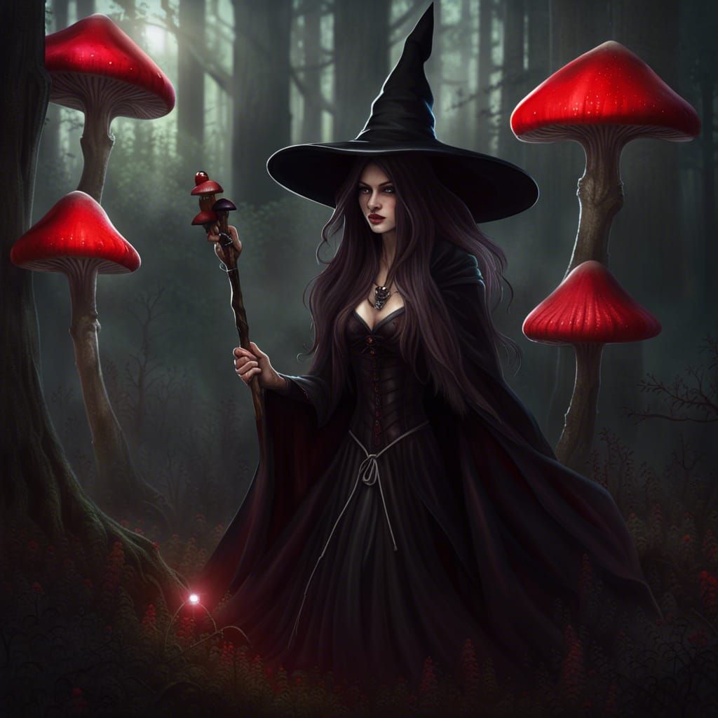 Ethereal Dark Fantasy Witch amidst Gothic Woodland