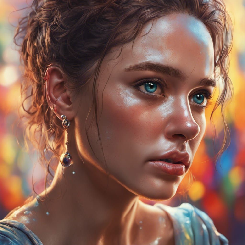 Hyperrealistic Tearful Woman in Dramatic Lighting