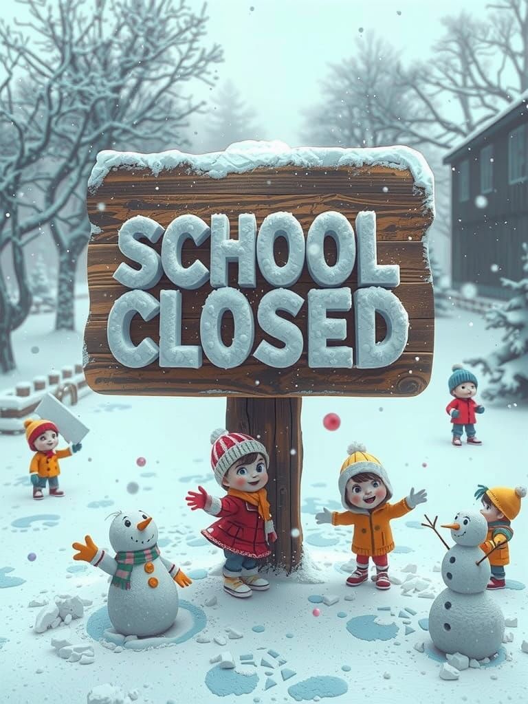 3D Render of School Closed Sign with Children