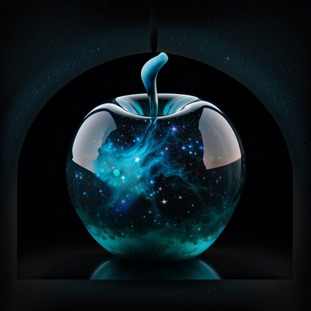 Glass Apple Filled with Blue-Teal Nebula and Stars