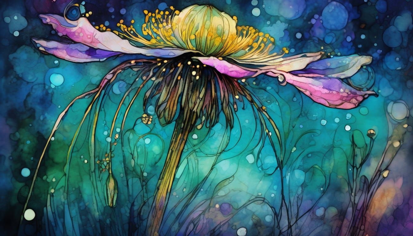 Whimsical Wildflower Close-Up in Dreamy Watercolour Style