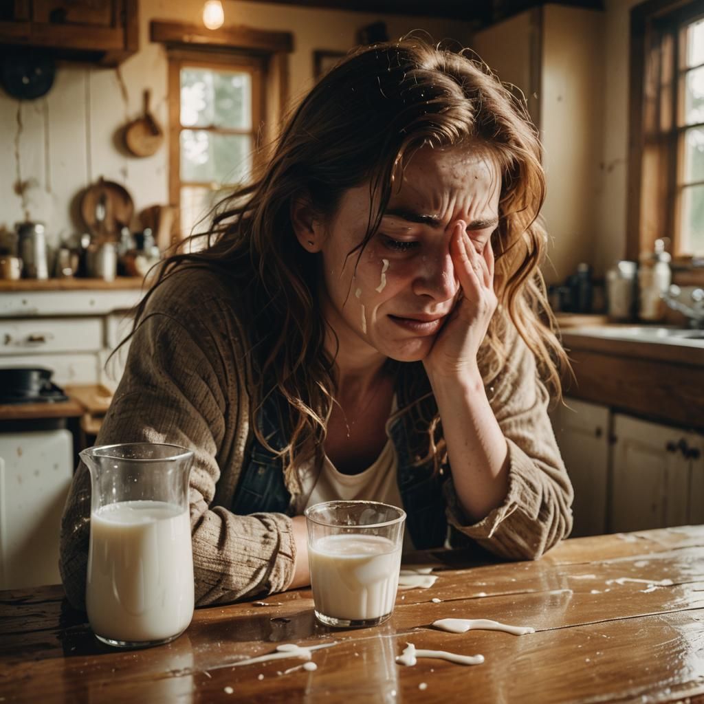 Woman Cries Over Spilled Milk: Cinematic Film Still