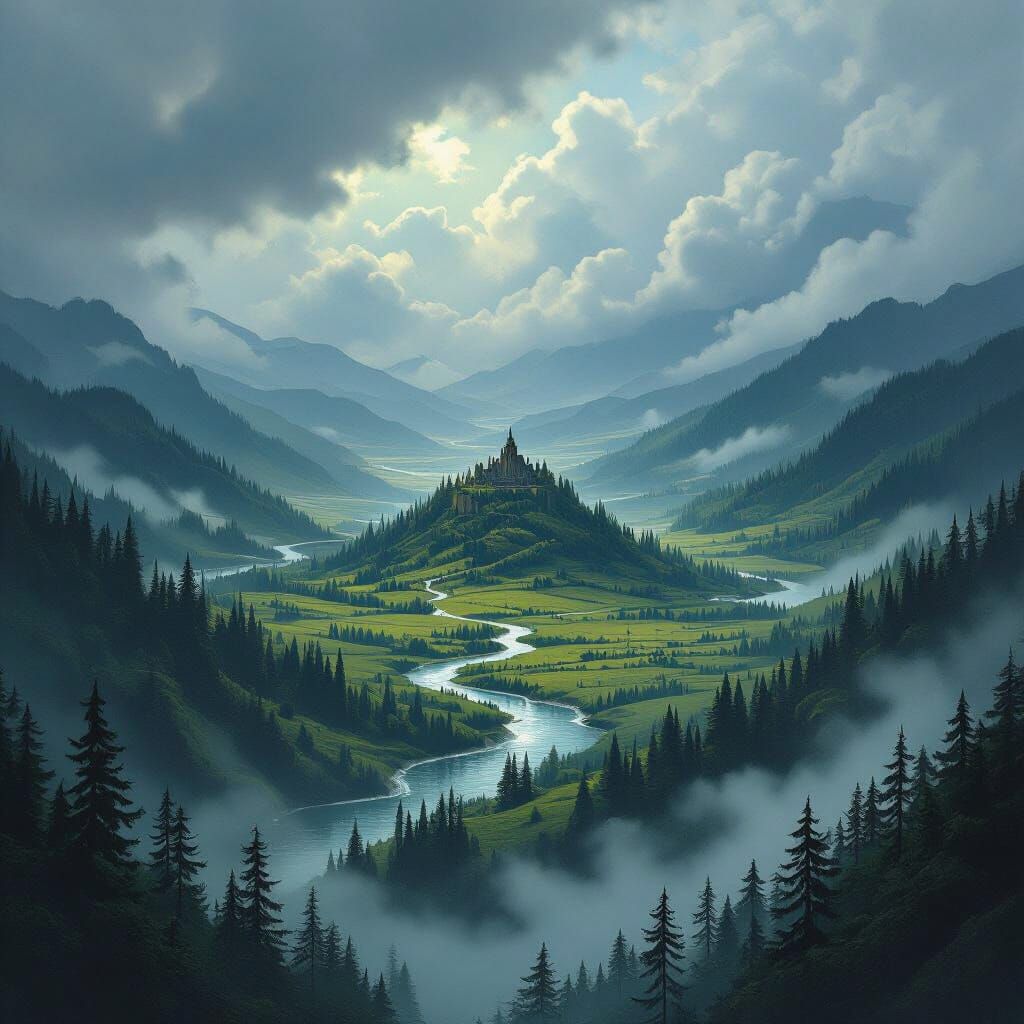 Fantasy Continent Map with Winding River