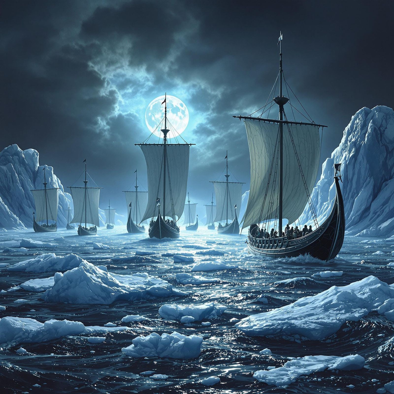 Majestic Viking Fleet Sails Through Icy Waters in a Dreamlik...