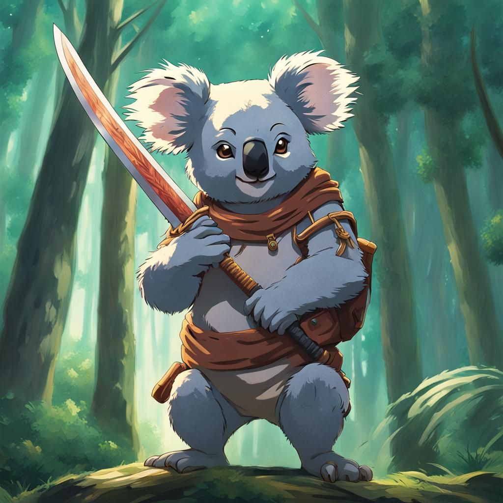 Koala Warrior with Sword in Anime Style