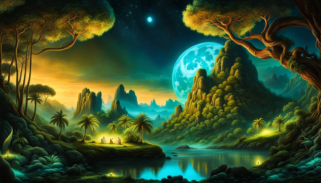 Noctilucent Fairycore Landscape with Neon Glow