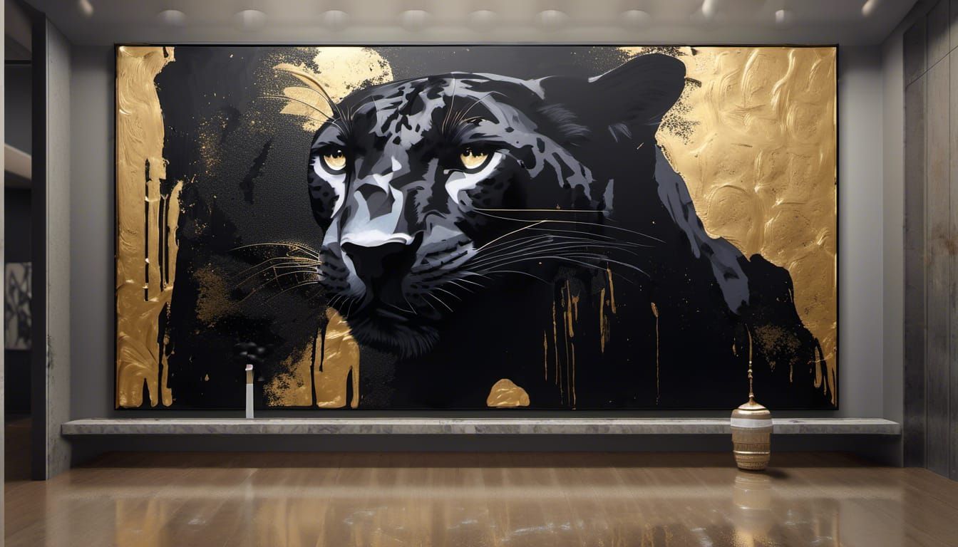 Black Panther in Matte and Gold Grunge Style