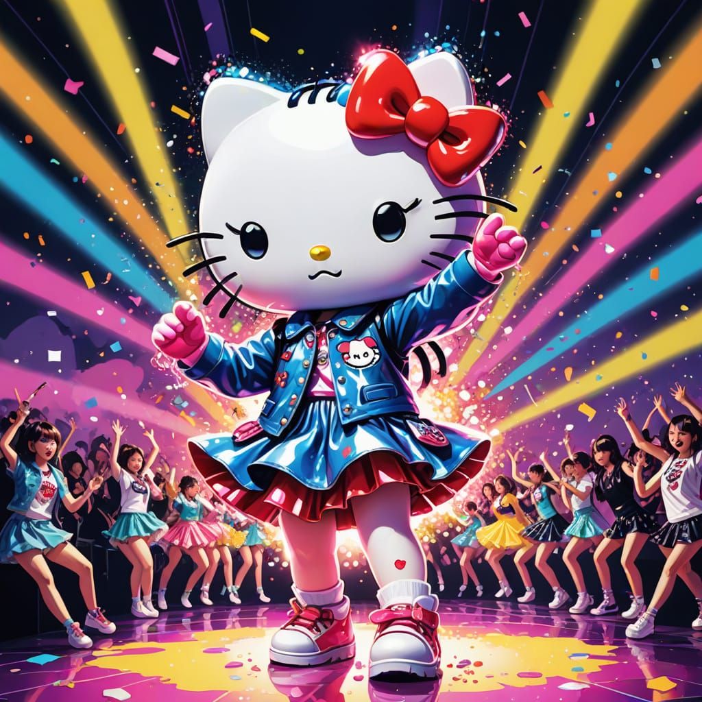 KPop Hello Kitty Performs on Stage in Vibrant Digital Art