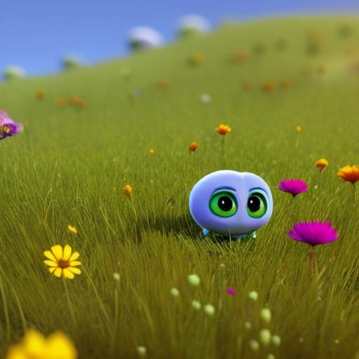 Whimsical Eyes on Flower Hill, 3D Digital Art