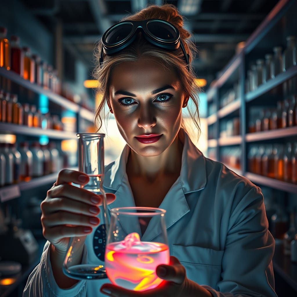 Cinematic Portrait of a Focused Female Scientist in a State-...