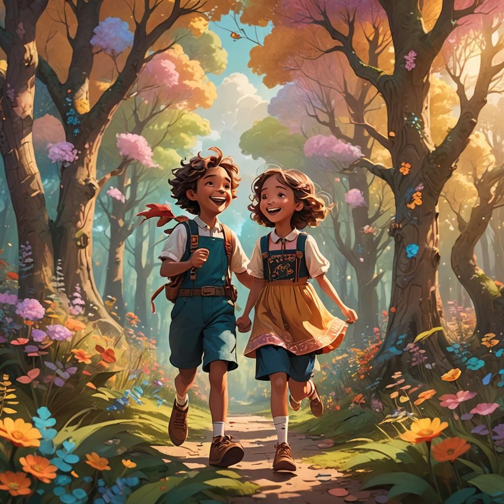 Whimsical Fantasy: Brother and Sister in Dream Forest