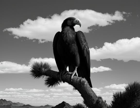 Vulture in Yucca Valley - monochromatic, medium paper develo...
