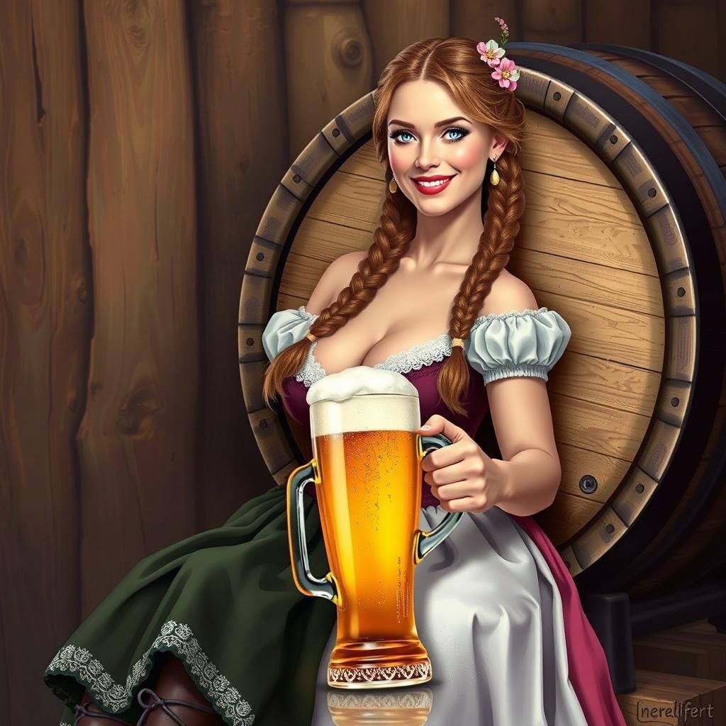 Oktoberfest: Bavarian Woman with Beer Keg