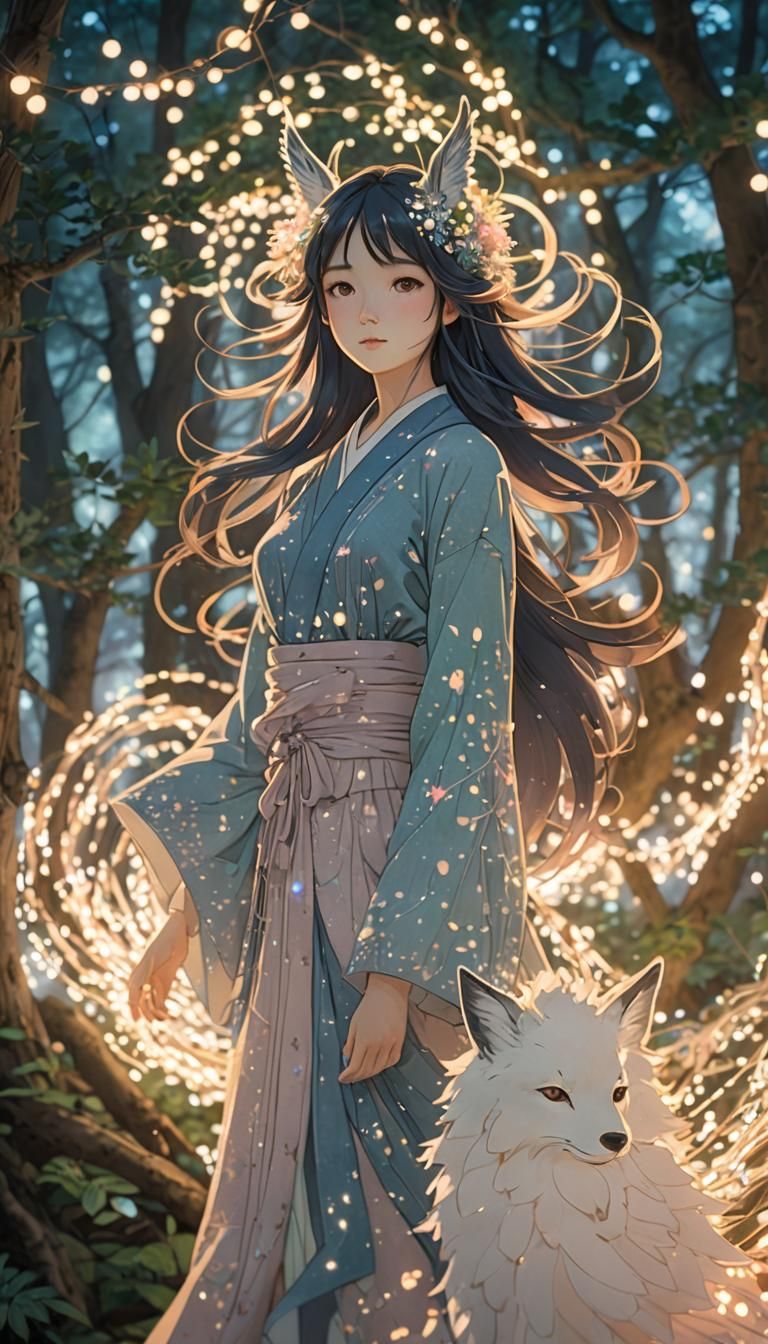 Mystical Woman in Forest: 3D Anime Art