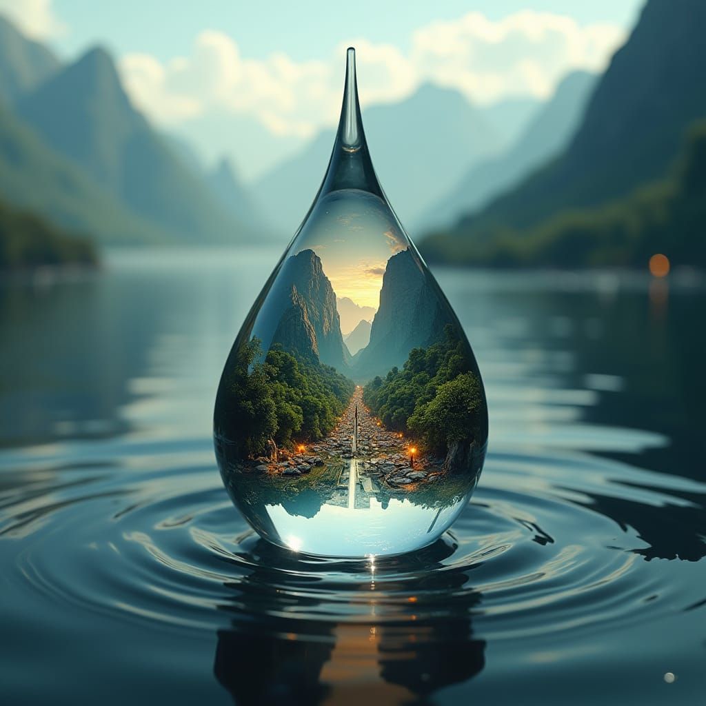 World in a Water Droplet: Hyper-Realistic Reflection