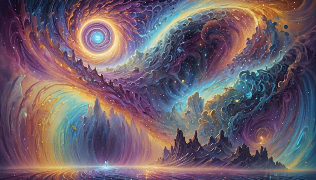 Cosmic Being in Swirling Vortex: Surreal Oil Painting