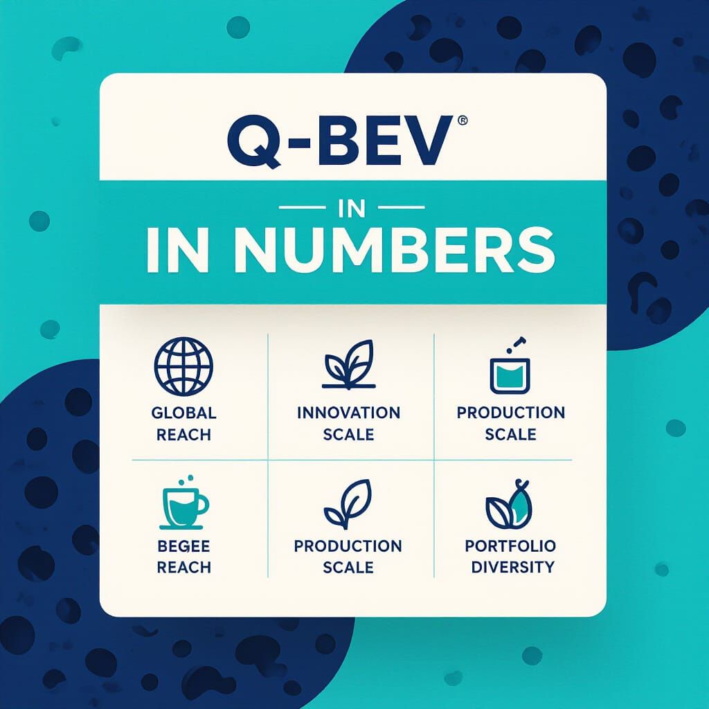 Q-Bev Numbers Infographic: Clean Aqua & Navy Design