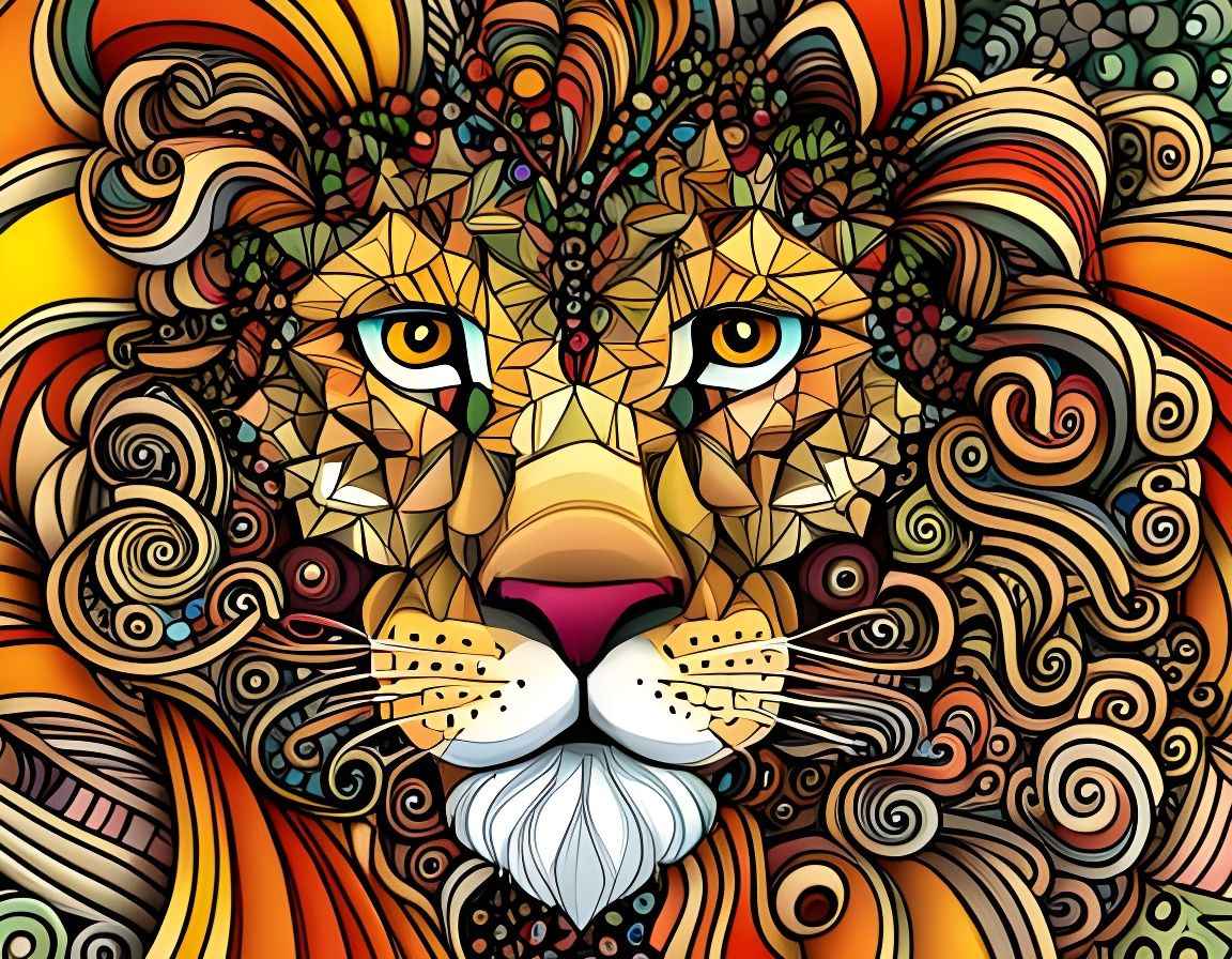 Abstract Geometric Lion in Fauvist Vector Art