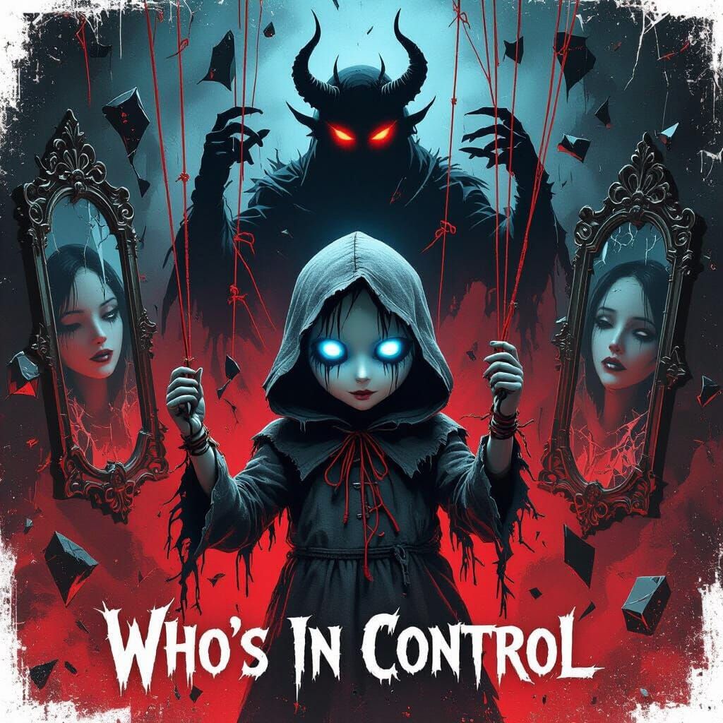 Dark Surreal Marionette in Void with Demonic Figure