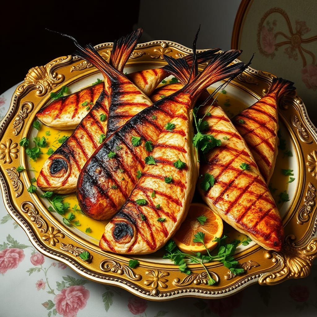 Grilled Swordfish Steaks in Classical Realism Style