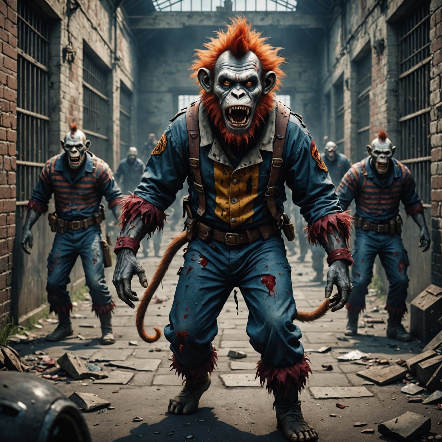 Zombie Monkey Monster Clown Riot: Detailed Matte Painting
