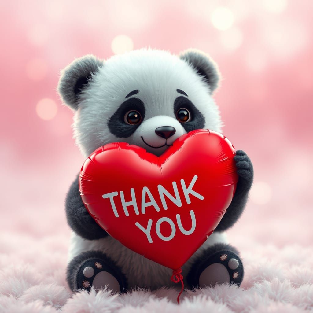 "A small panda bear with fluffy white fur and deep-set eyes ...