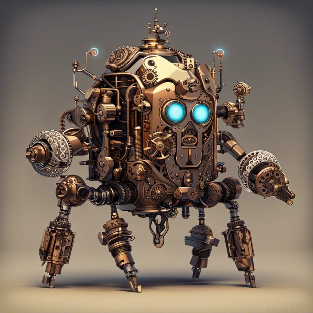 Electro-Steampunk Nanobot in Comic Book Style
