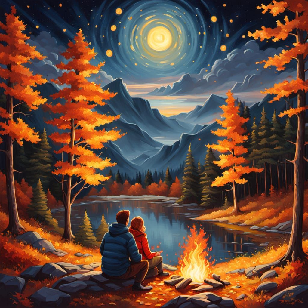 Cozy Autumn Forest: Stargazing by the Campfire
