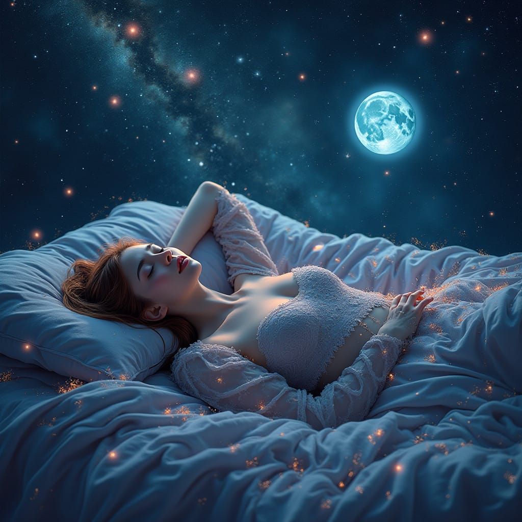 Serene Woman in Dreamy Celestial Dreamscape