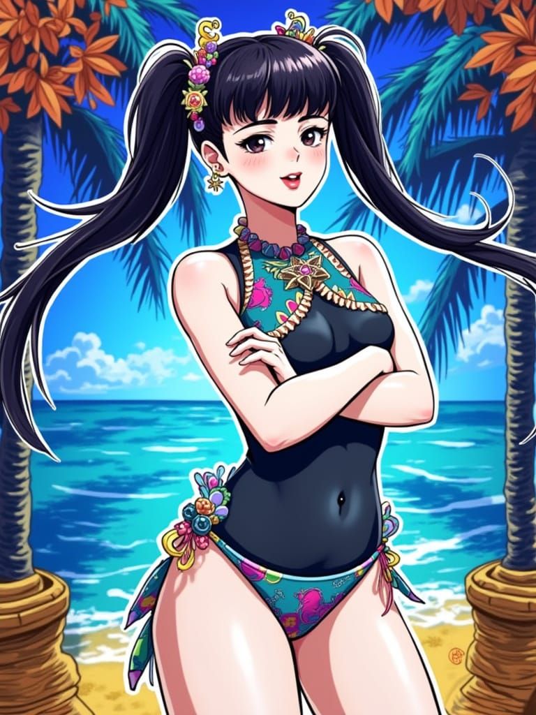 Woman on Beach in Pop Art Style