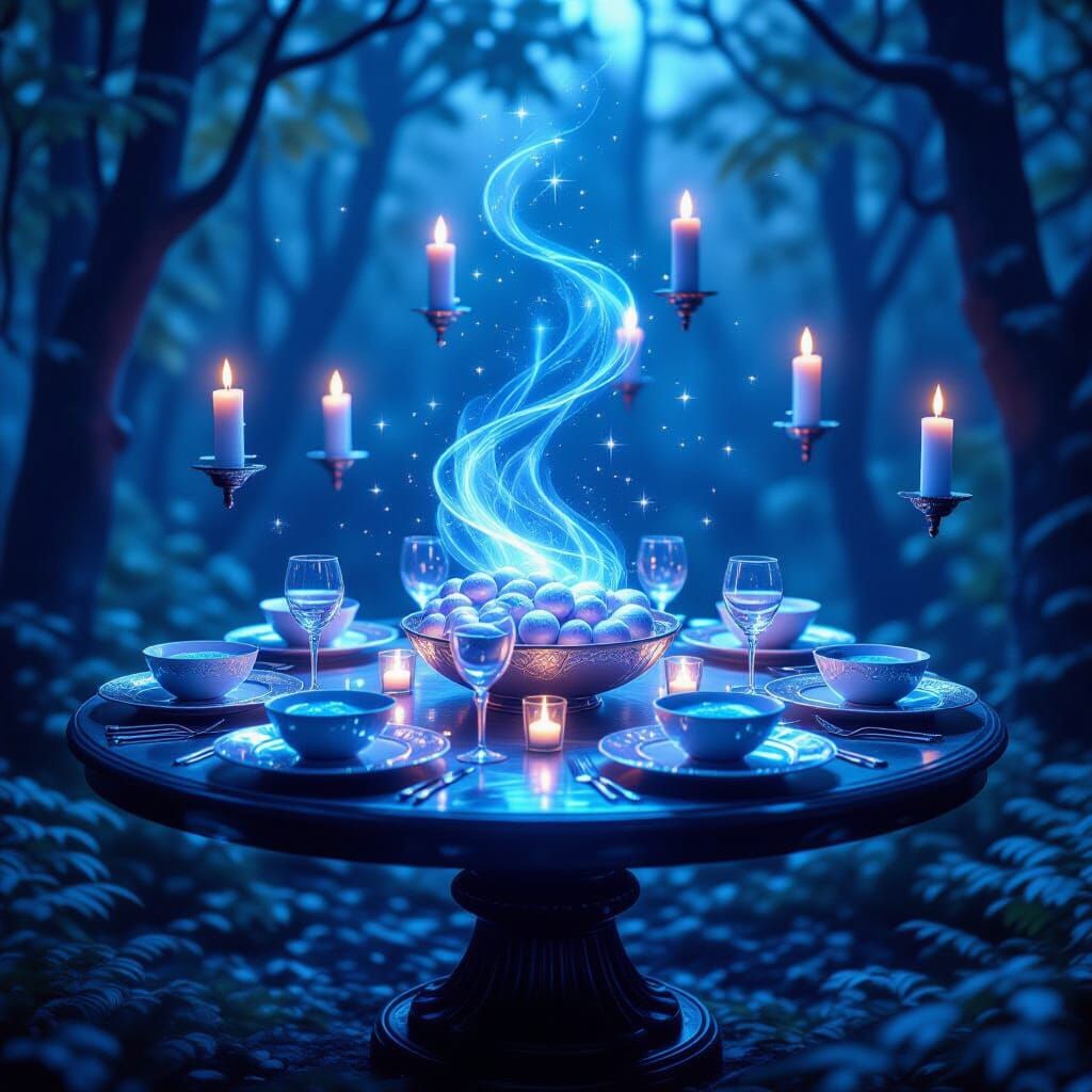 Enchanted Forest Banquet: Levitating Table in Moonlight