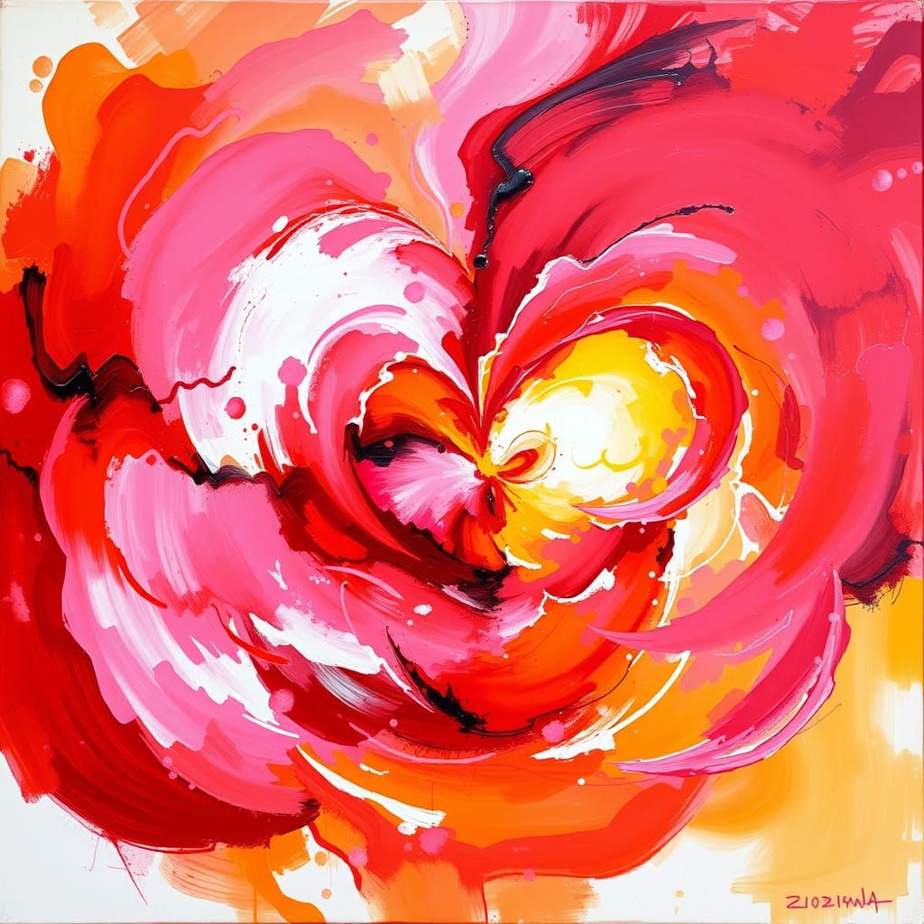 Abstract Expressionist Painting of Love's Intensity