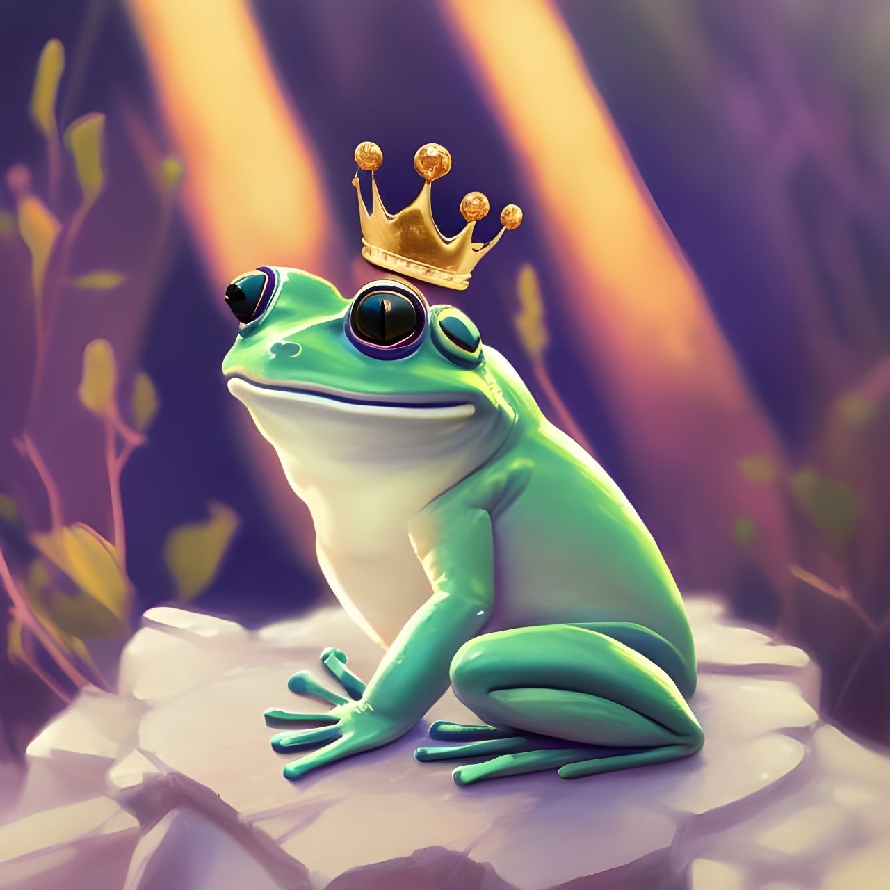 Adorable Crowned Frog in Golden Hour