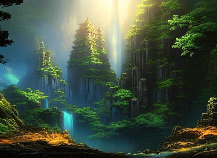 Primordial Forest and Castle Digital Landscape