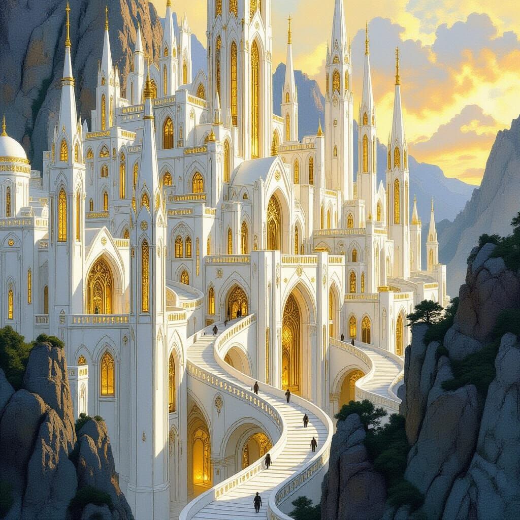 Gondolin Elf City: Medieval Art Nouveau Architecture