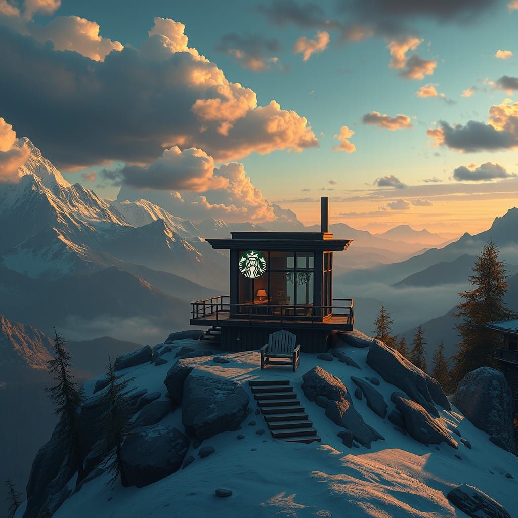 Fantastical Starbucks on a Mountain Peak