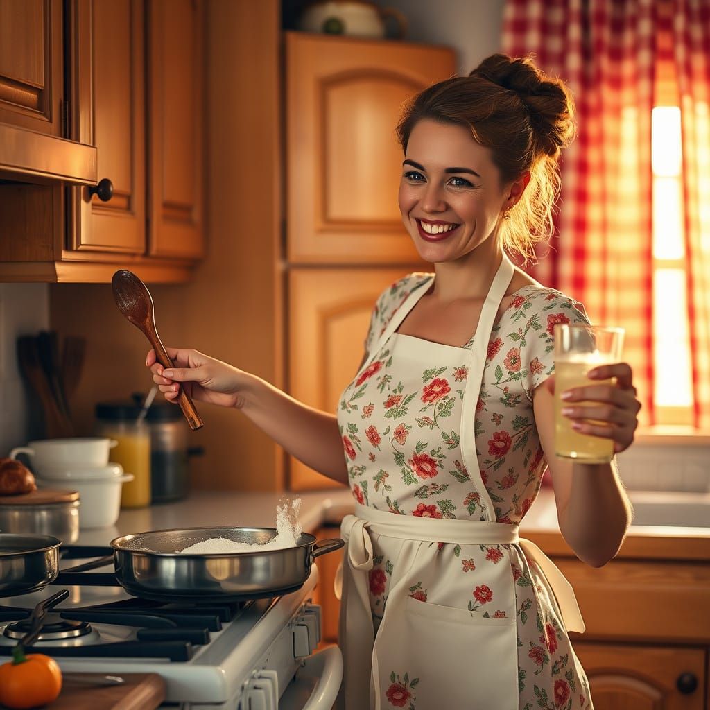 Golden Hour Homemaker in Vintage Apron