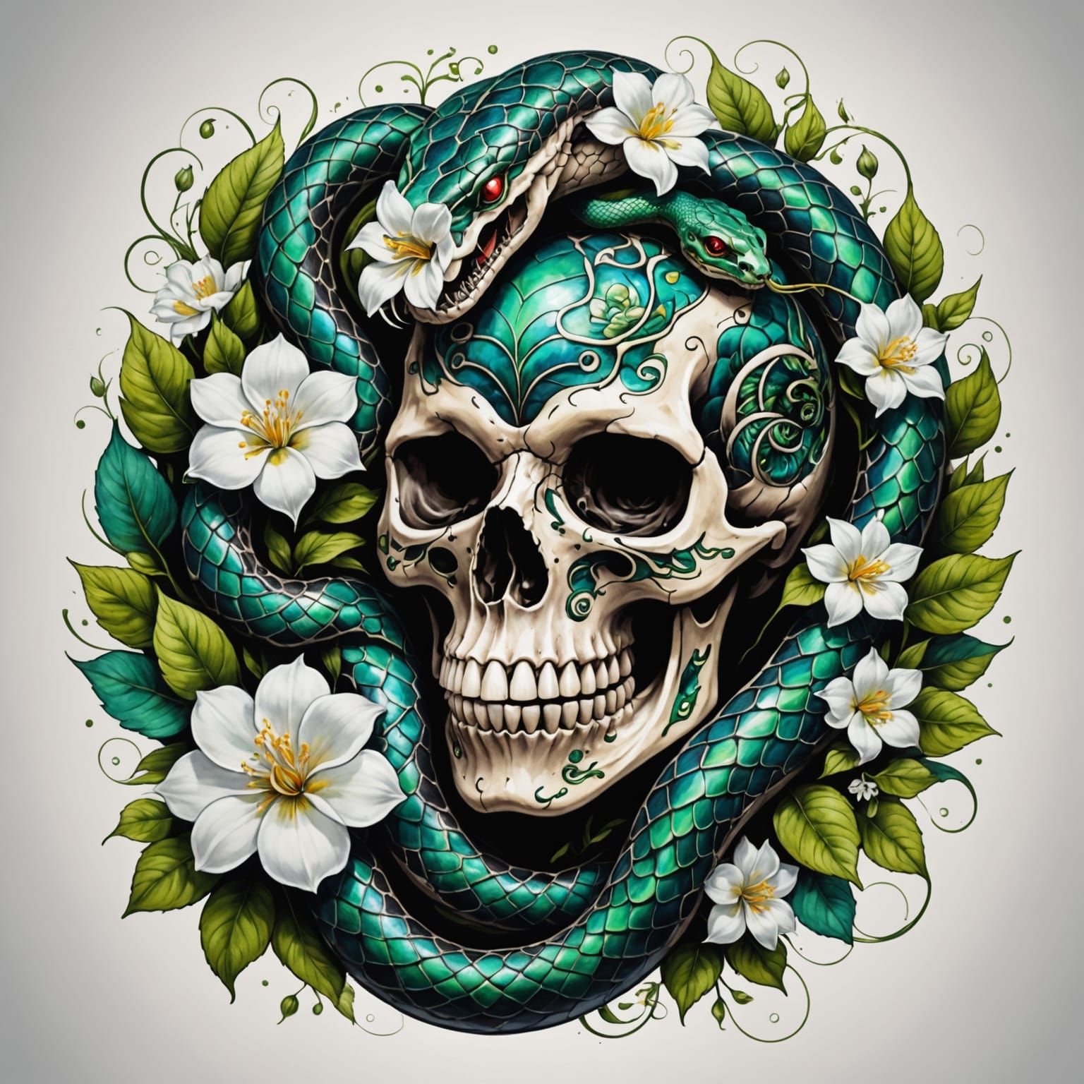 Tattoo Art: Snakes Coiling Around Skull