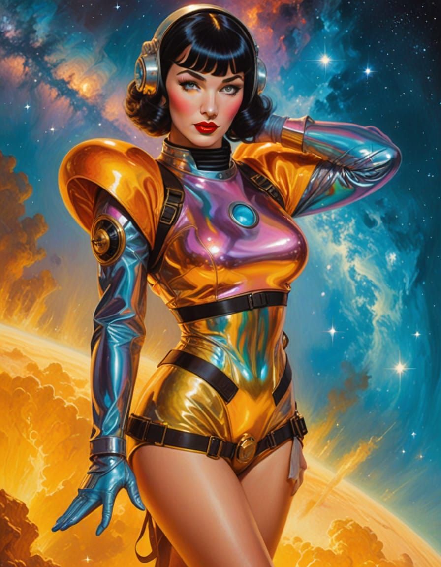 Breathtaking Space Pinup in Vibrant Sci-Fi Colors