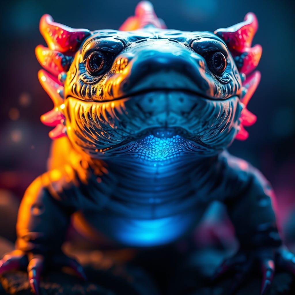 Stunning Axolotl Portrait in Vibrant Neon Light