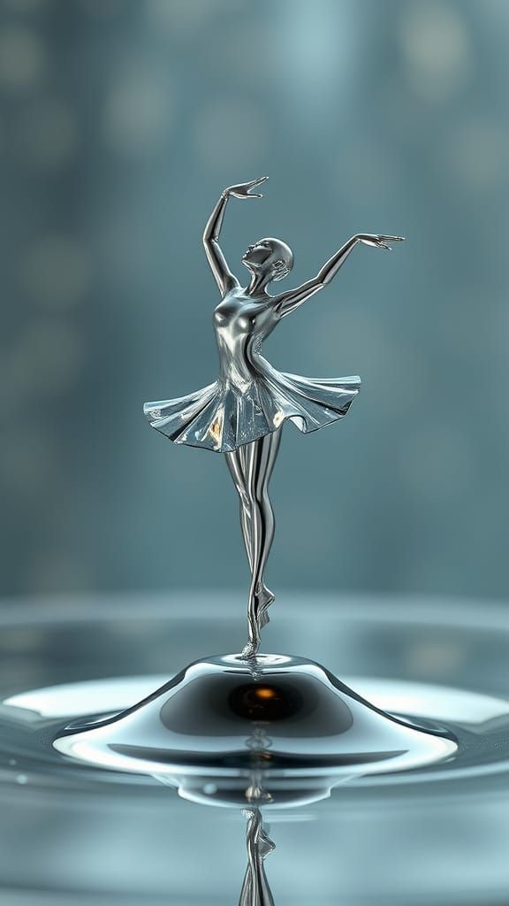 Surreal Liquid Chrome Ballerina in Elegant Suspension