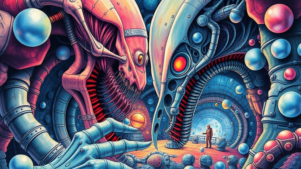 Surreal Retro-Futuristic Close-Up in Giger Style