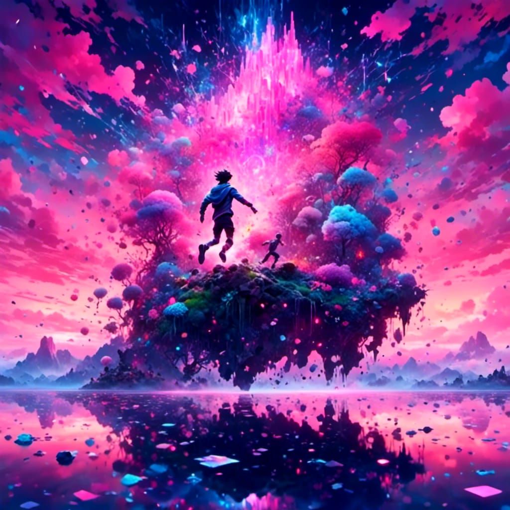 Man Escaping Across Water at Sunset