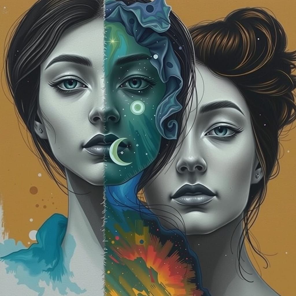 Surreal Double Portraits in Minimalist Style