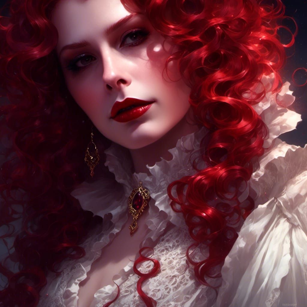 Victorian Vampire Portrait with Red Hair, Hyperrealistic Art